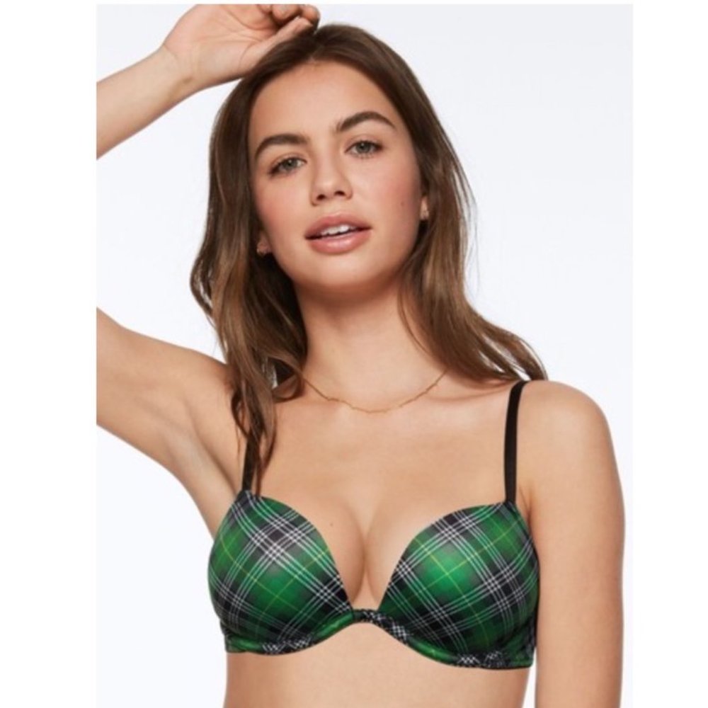 NWT 💚 Victoria’s Secret PINK Everywhere Push-Up Bra plaid 32B